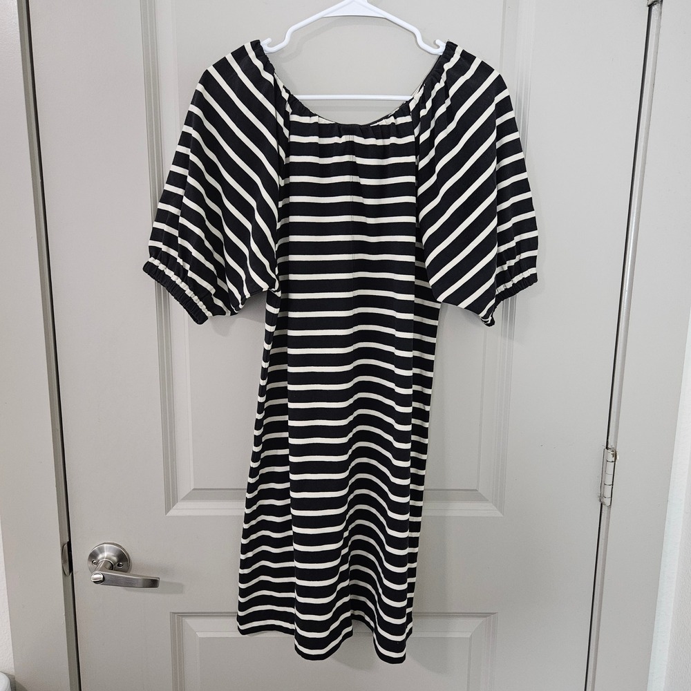 J.Crew Re-Imagined Navy White Striped Puff Sleeve Cotton Shift Dress Small